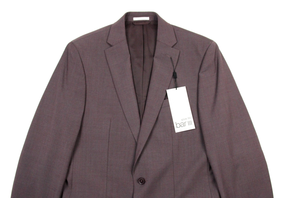 $425 Bar III Mens Plum Suit Jacket 38 L Slim Fit Wool Blend Stretch Two Button - Picture 6 of 9